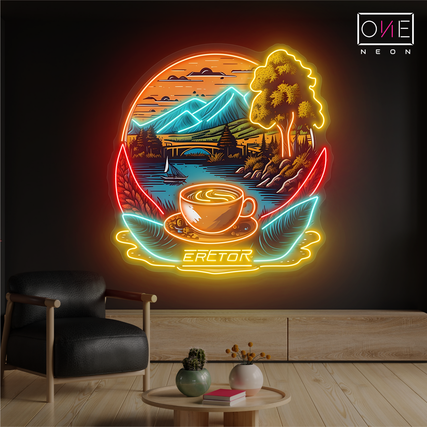Enseigne au néon à LED Mountain View Coffee Artwork