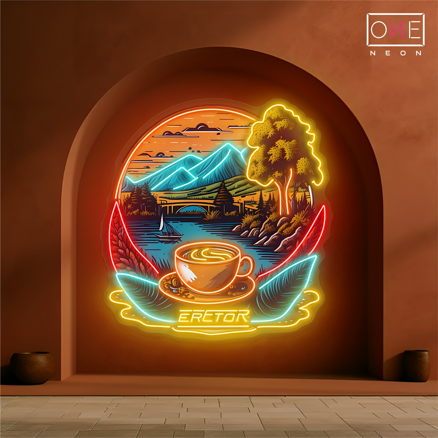 Enseigne au néon à LED Mountain View Coffee Artwork