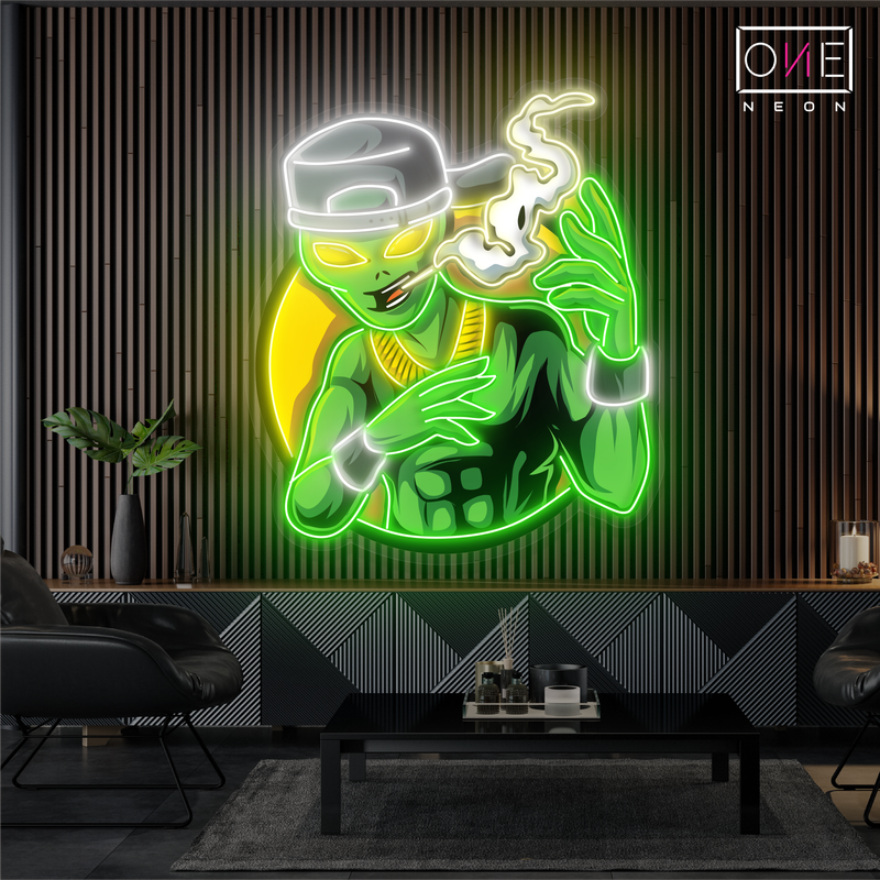 Panneau néon à LED représentant une œuvre d'art représentant une rue extraterrestre