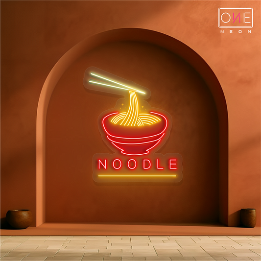 Panneau néon à LED avec illustration de nouilles