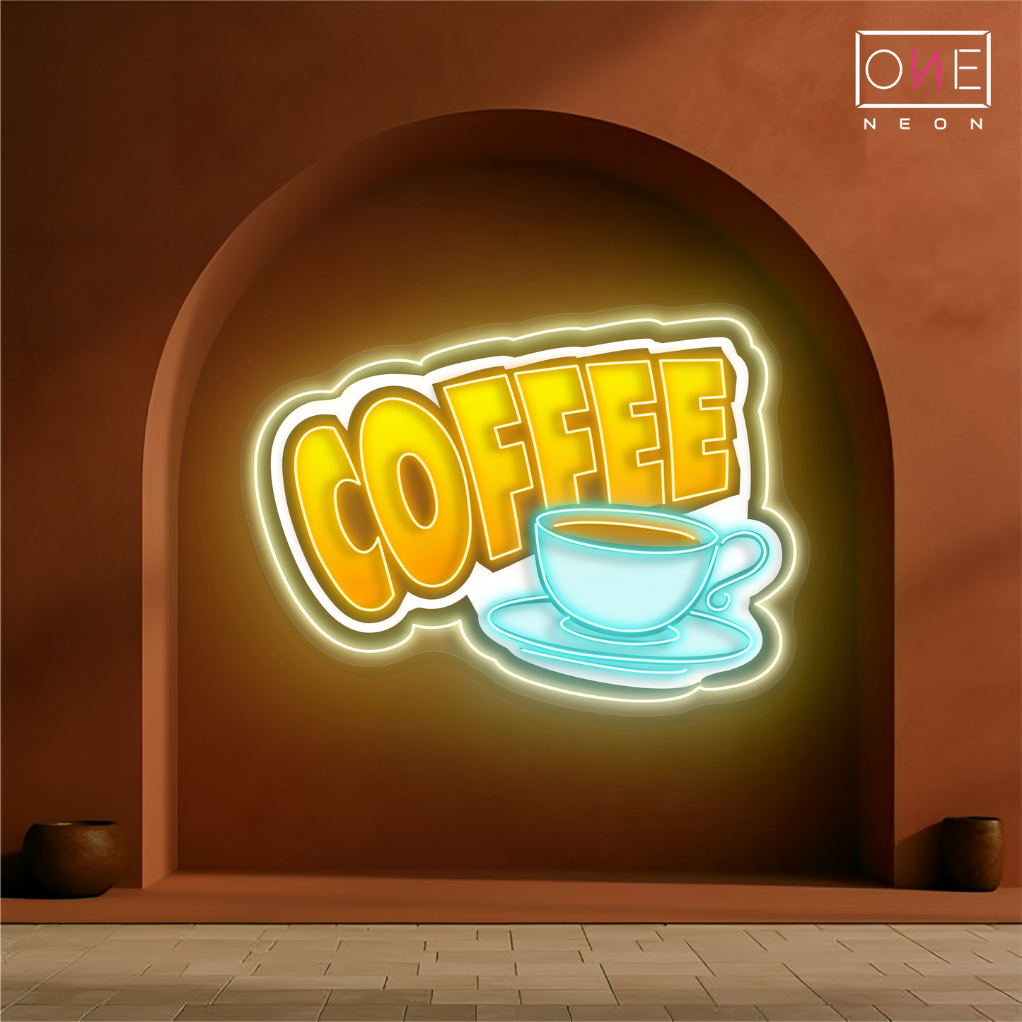 Panneau néon à LED avec illustration de café