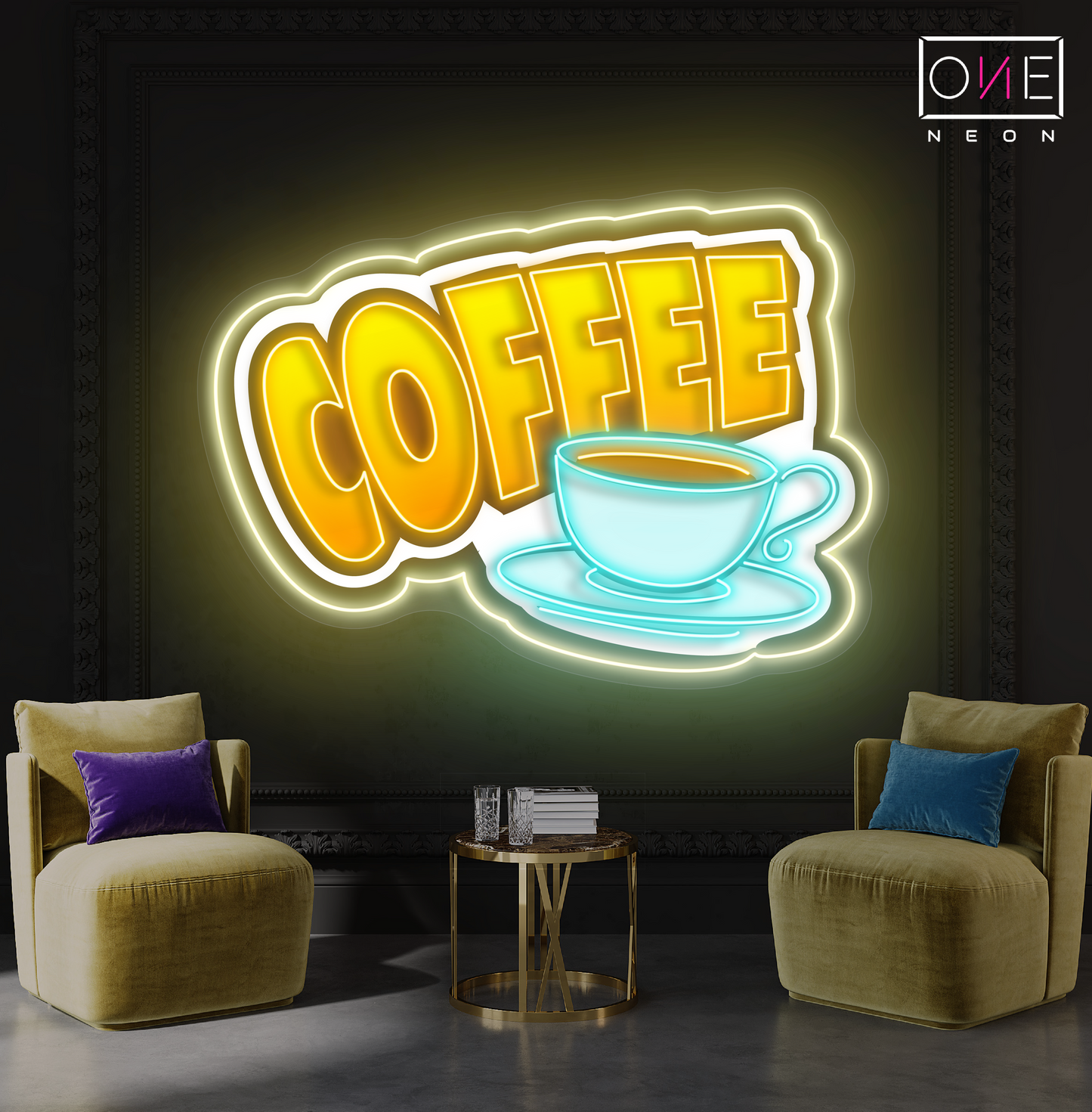 Panneau néon à LED avec illustration de café