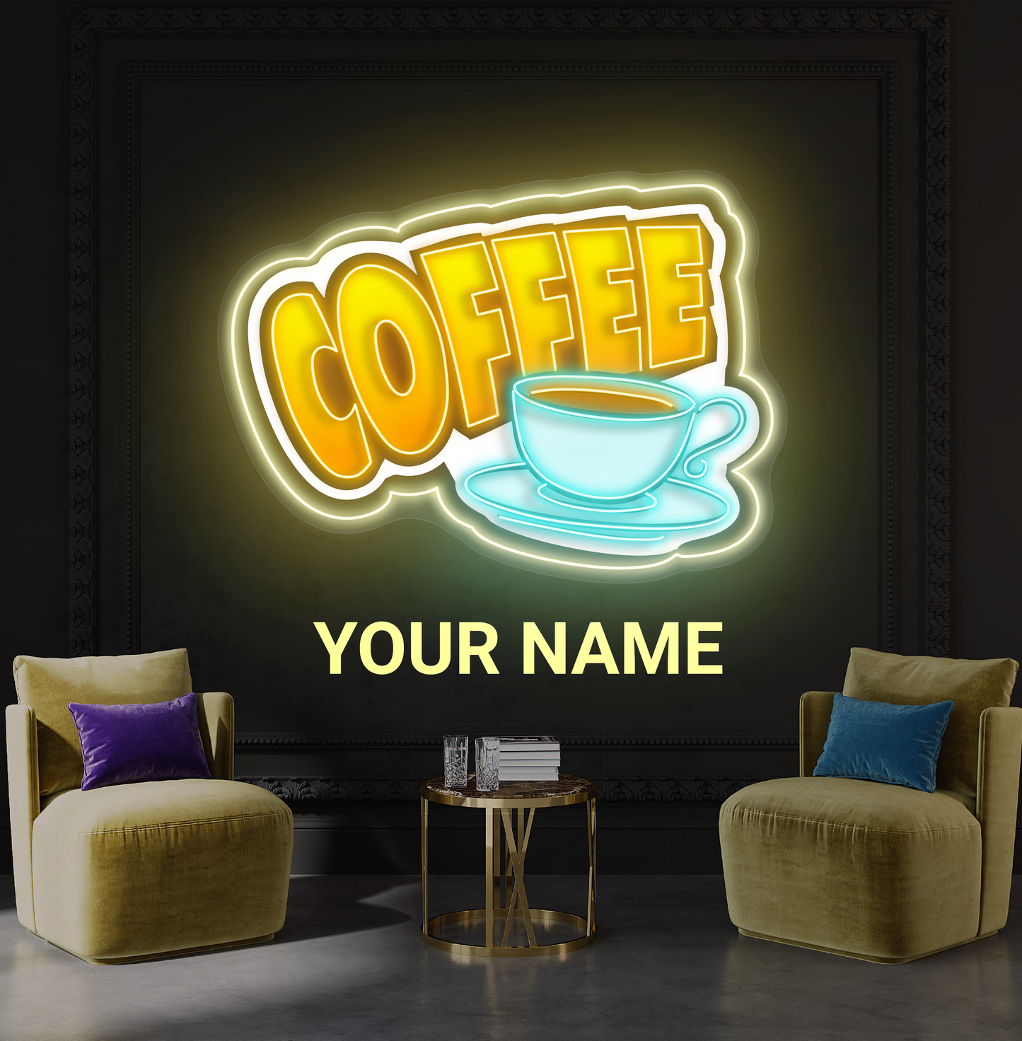Panneau néon à LED avec illustration de café