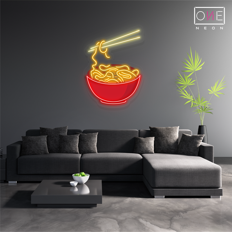 Panneau néon à LED avec illustration de nouilles