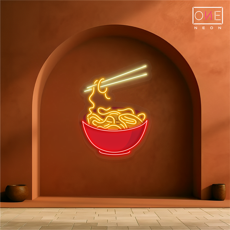 Panneau néon à LED avec illustration de nouilles