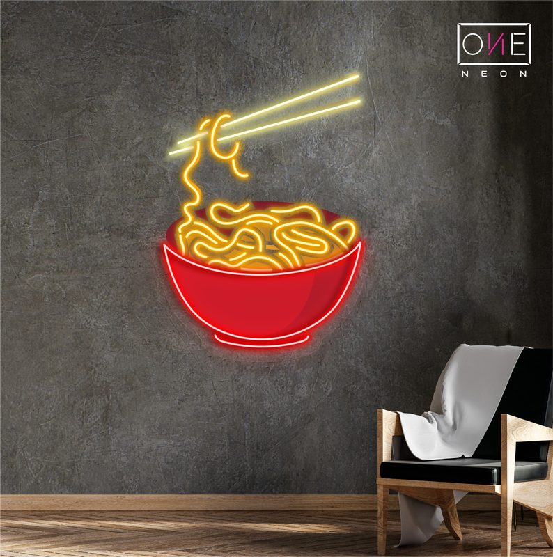 Panneau néon à LED avec illustration de nouilles