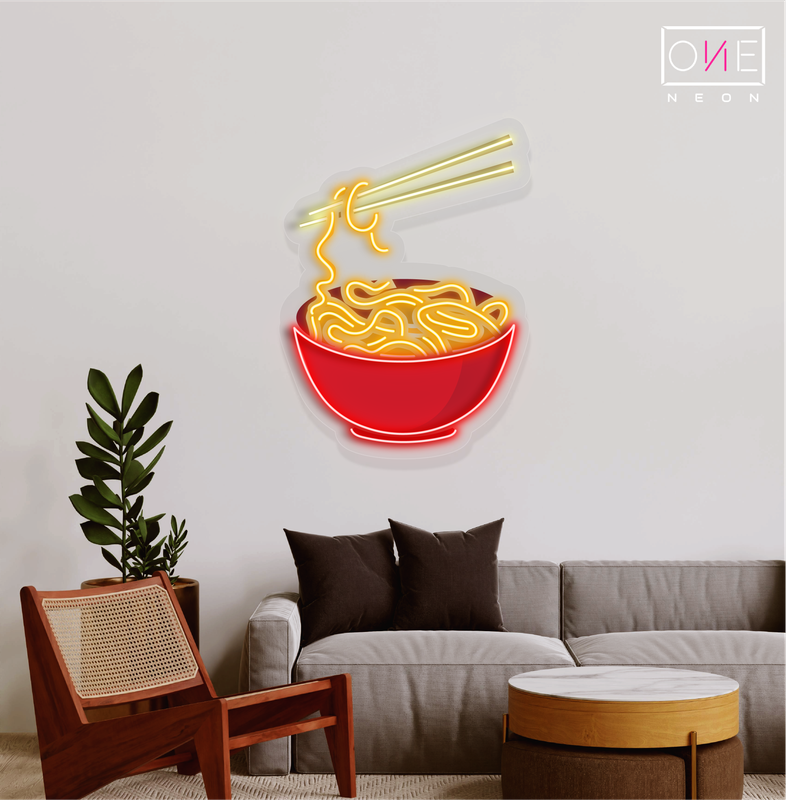 Panneau néon à LED avec illustration de nouilles