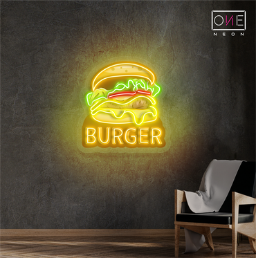 Panneau néon LED avec illustration de hamburger
