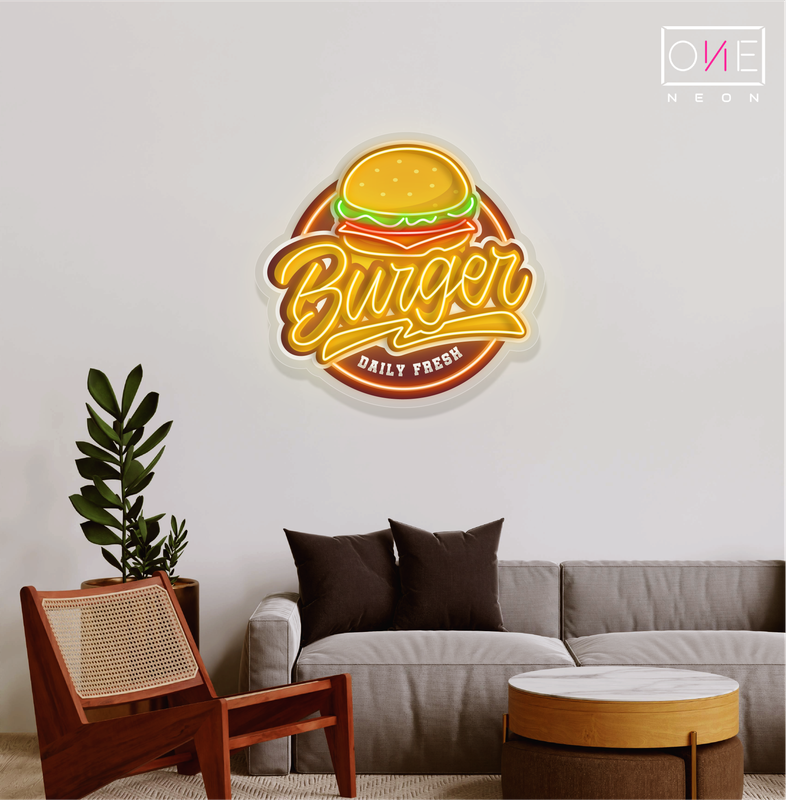 Panneau néon LED avec illustration de hamburger