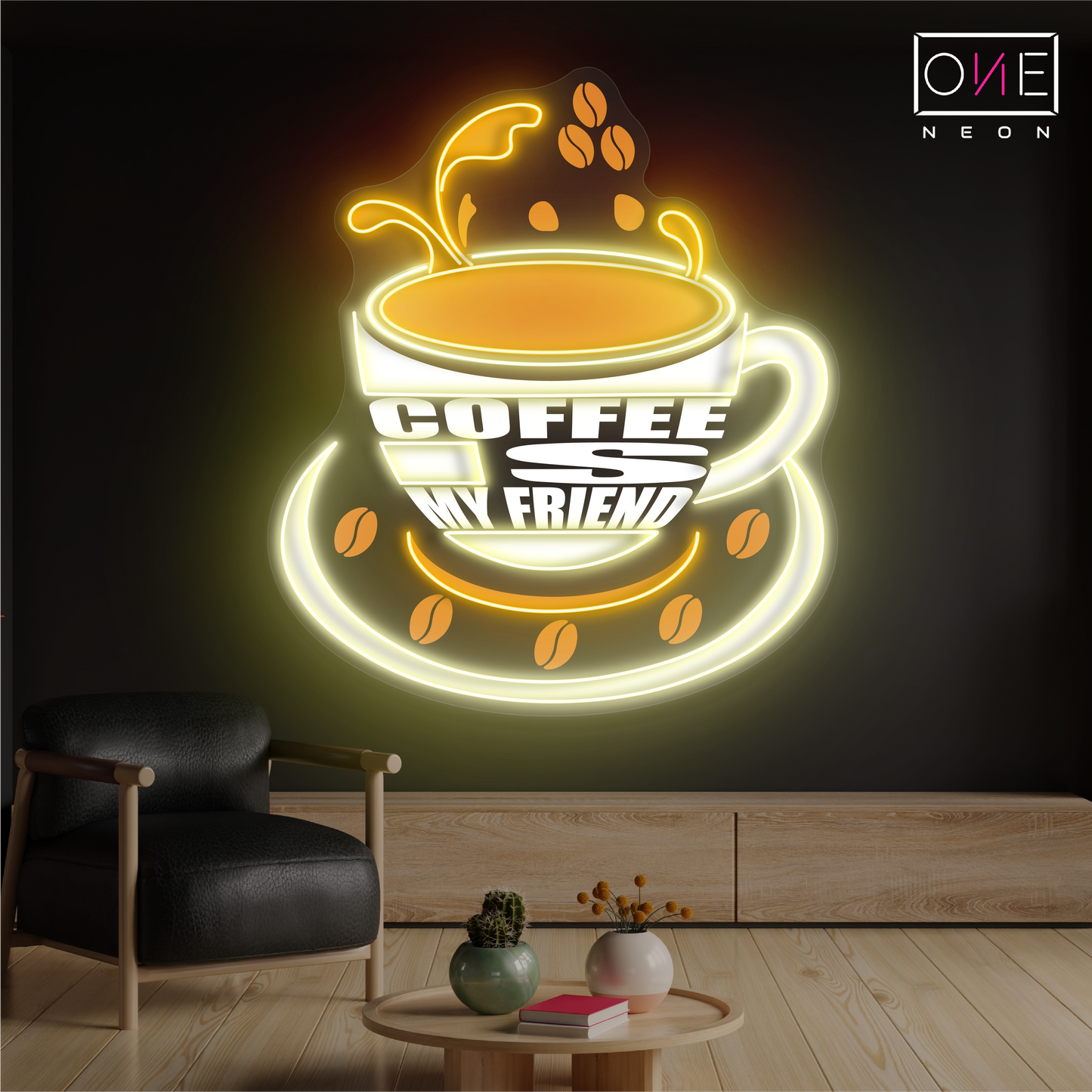 Panneau néon à LED avec illustration « Le café est mon ami »