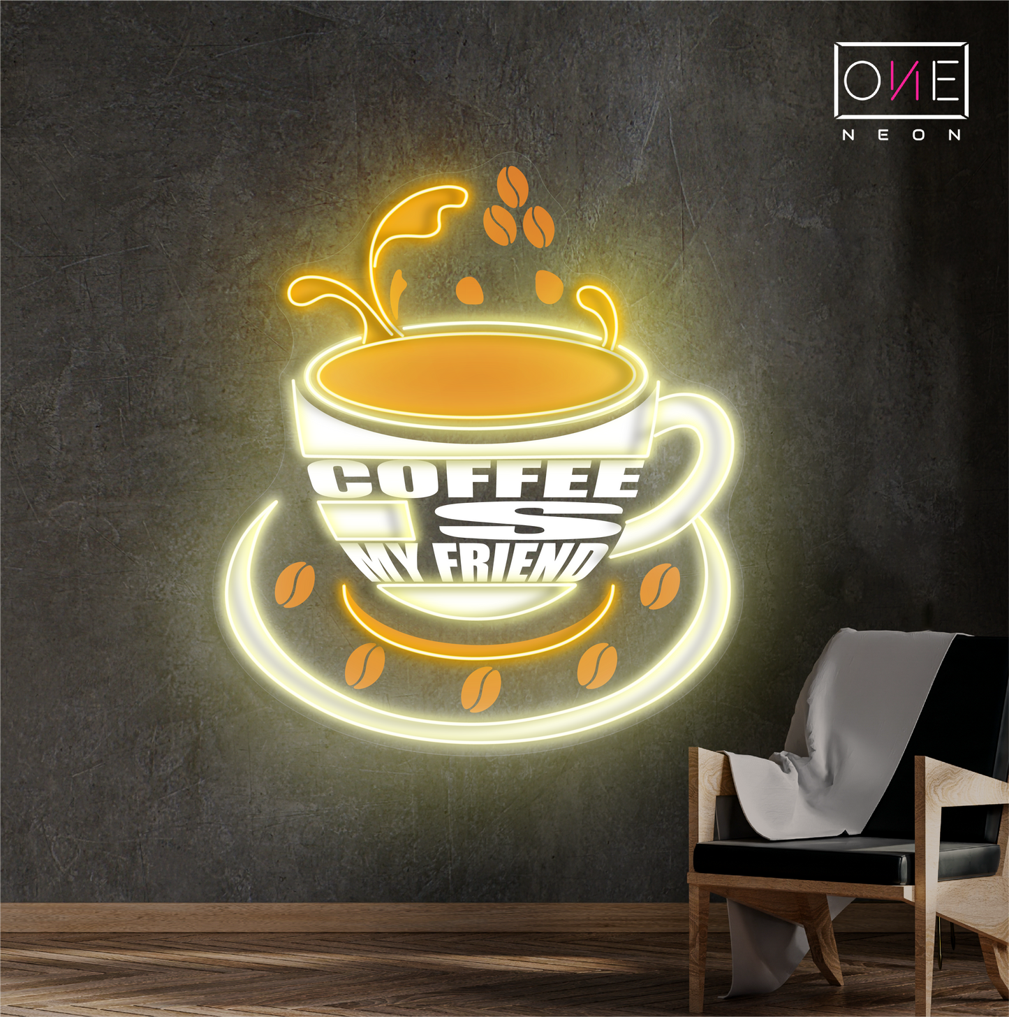 Panneau néon à LED avec illustration « Le café est mon ami »