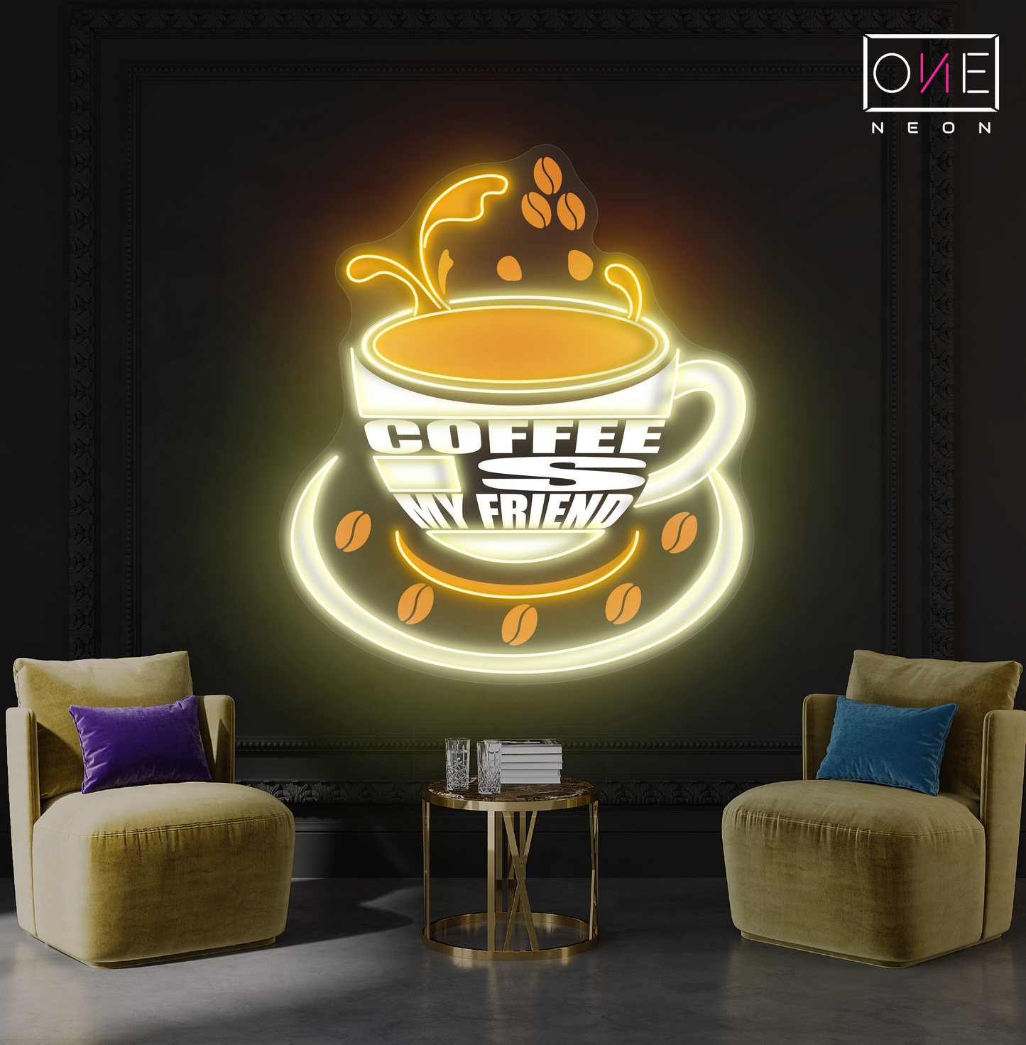 Panneau néon à LED avec illustration « Le café est mon ami »