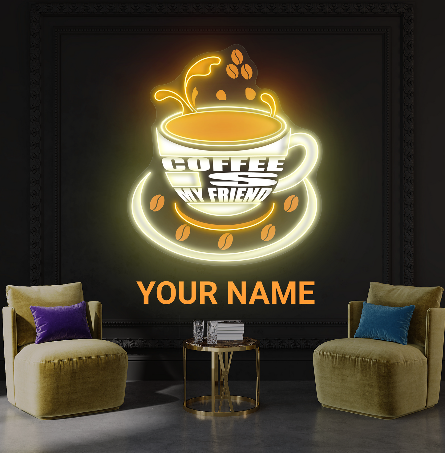 Panneau néon à LED avec illustration « Le café est mon ami »