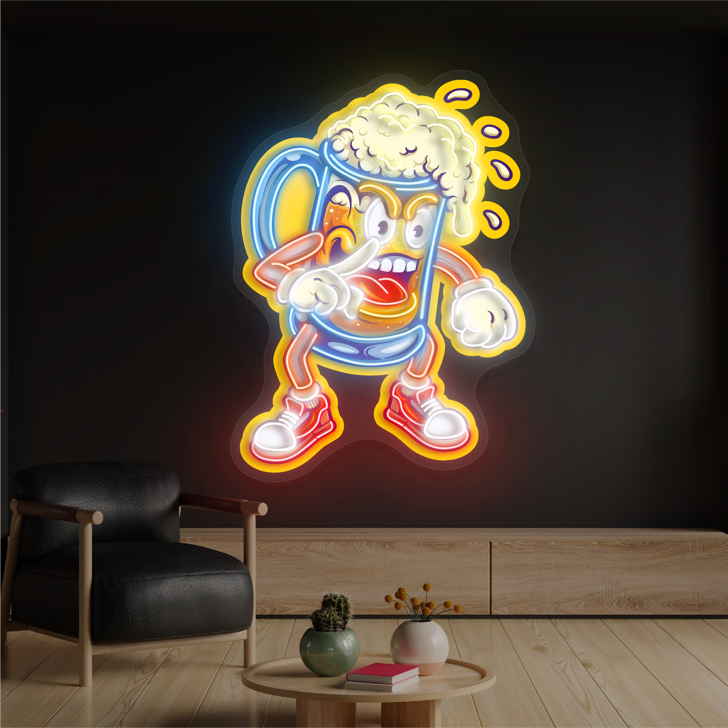 Panneau néon à LED avec illustration de Brew Brawler