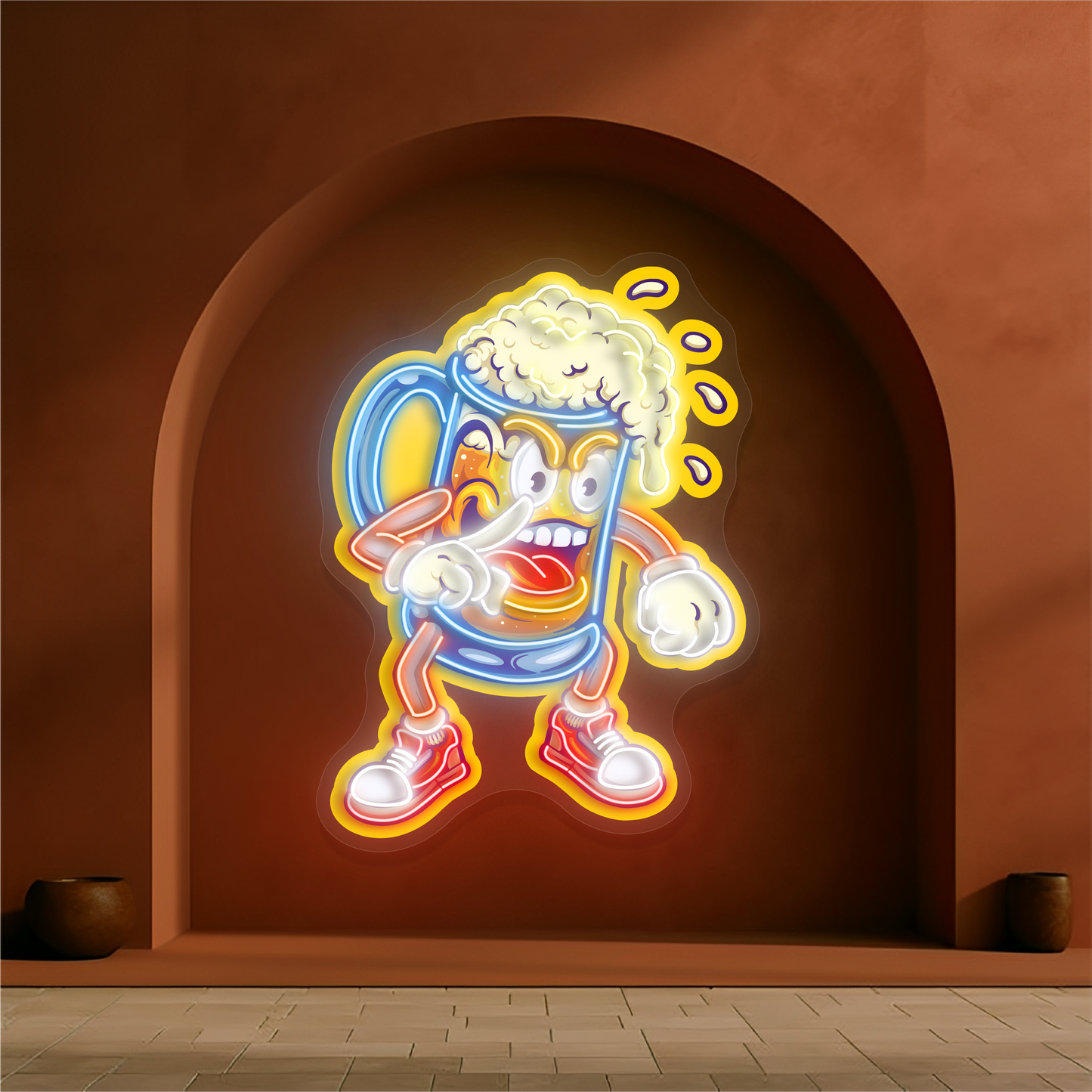 Panneau néon à LED avec illustration de Brew Brawler