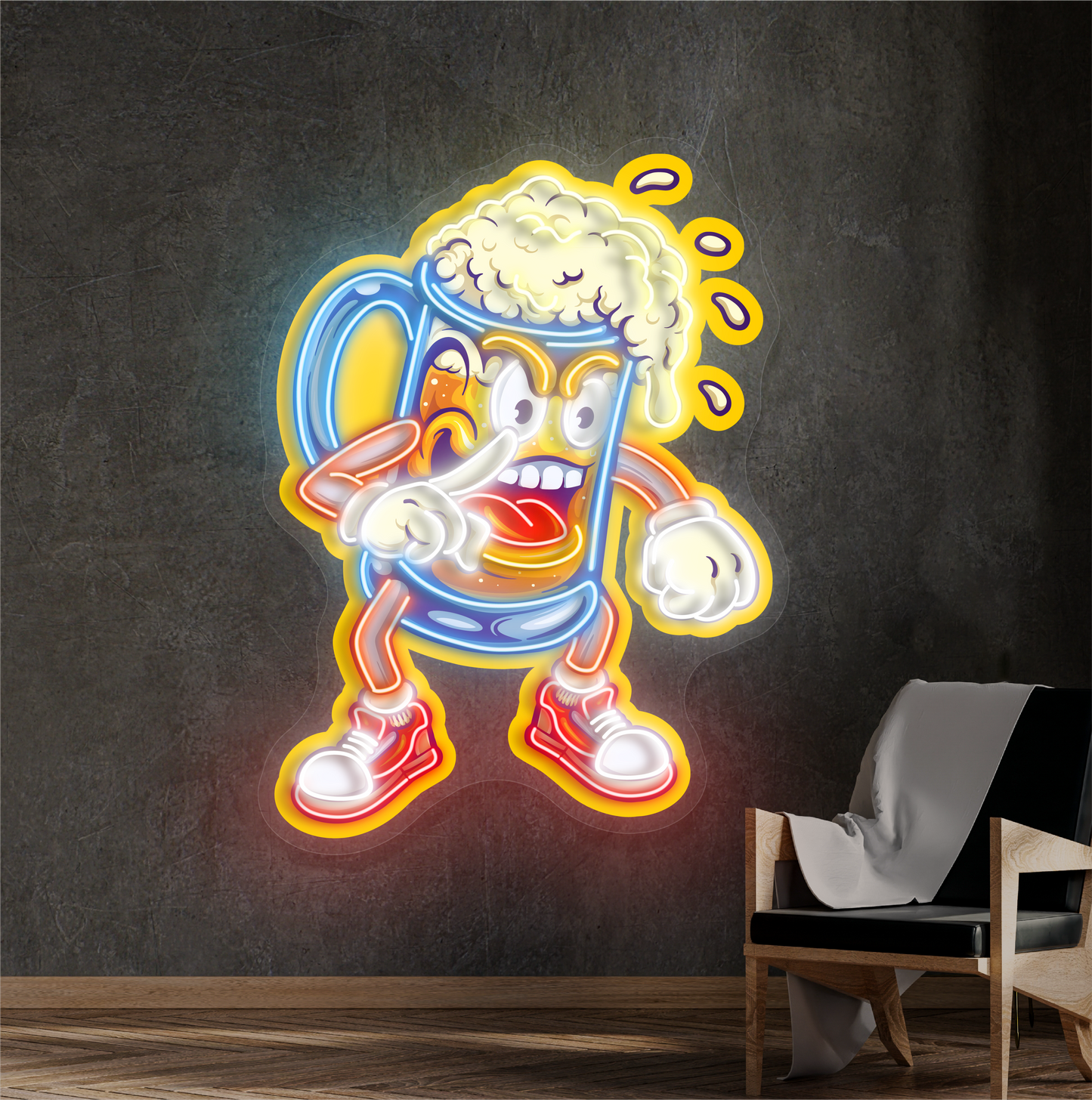 Panneau néon à LED avec illustration de Brew Brawler