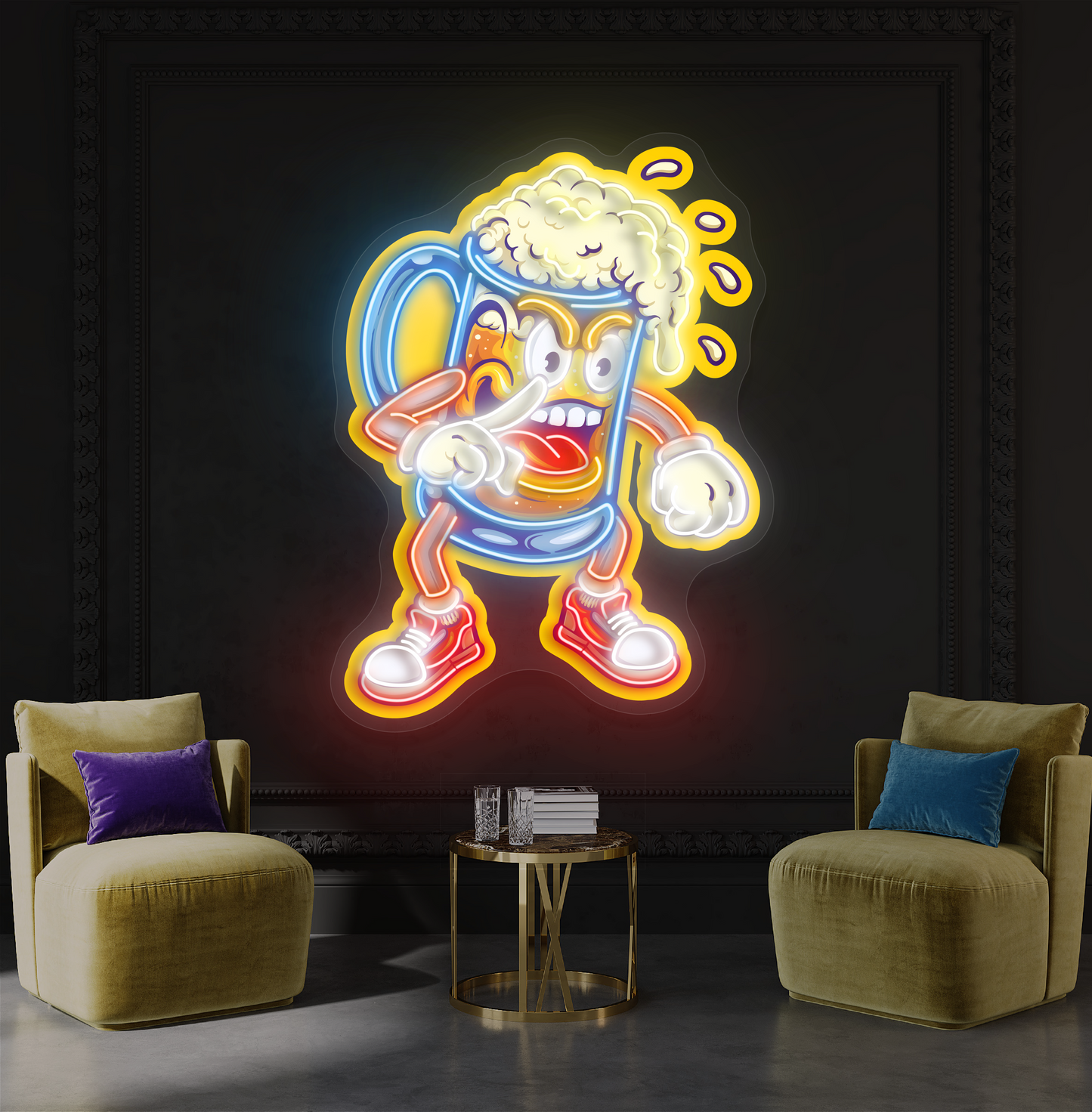 Panneau néon à LED avec illustration de Brew Brawler