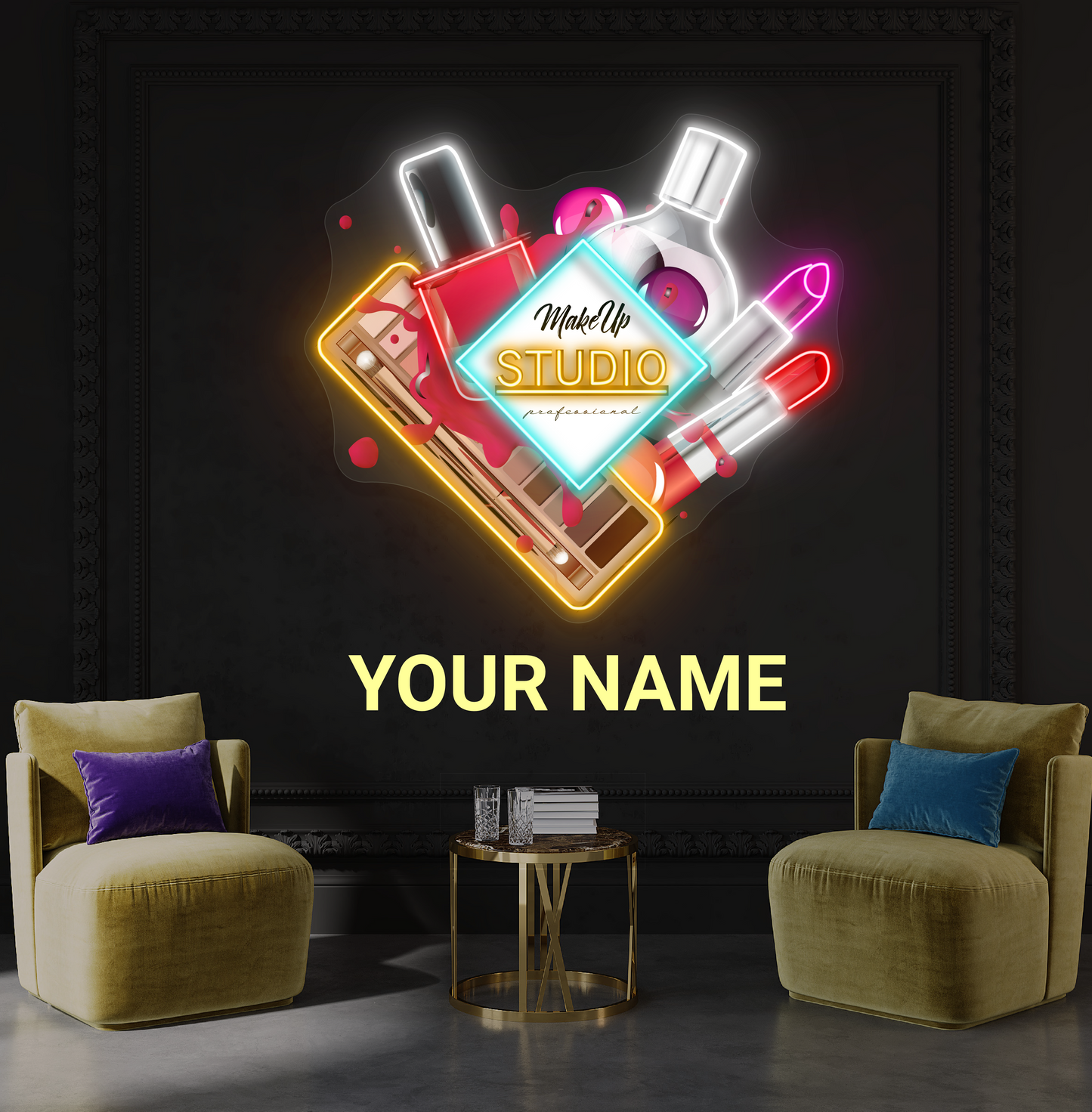 Enseigne au néon à LED Glamour Makeup Studio Artwork