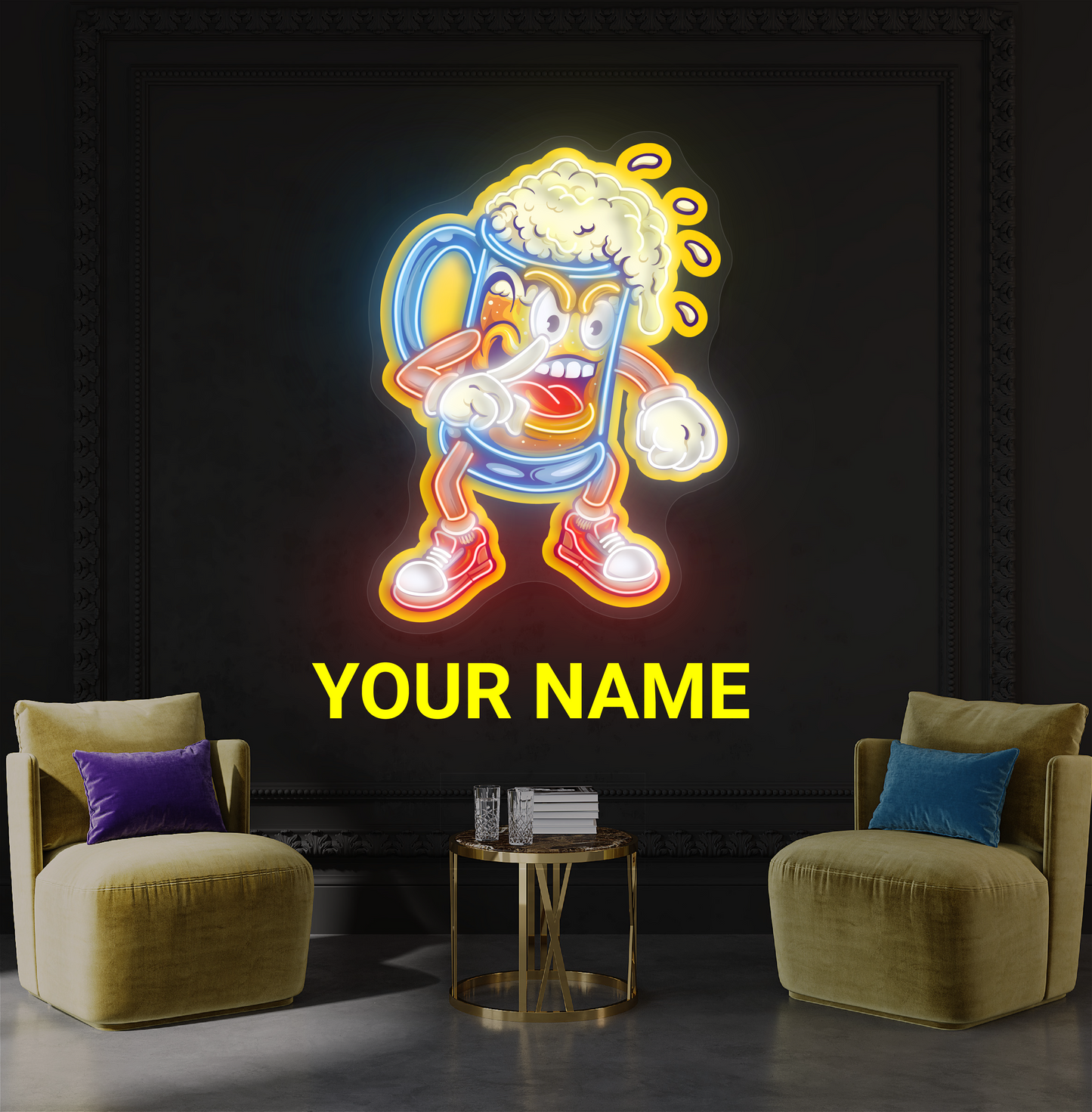 Panneau néon à LED avec illustration de Brew Brawler