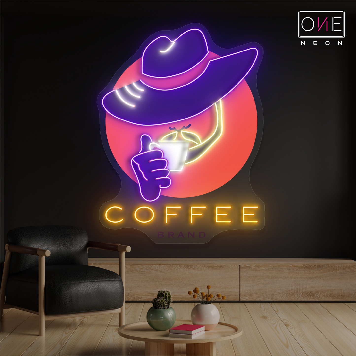 Panneau néon à LED avec illustration de café Cowboy