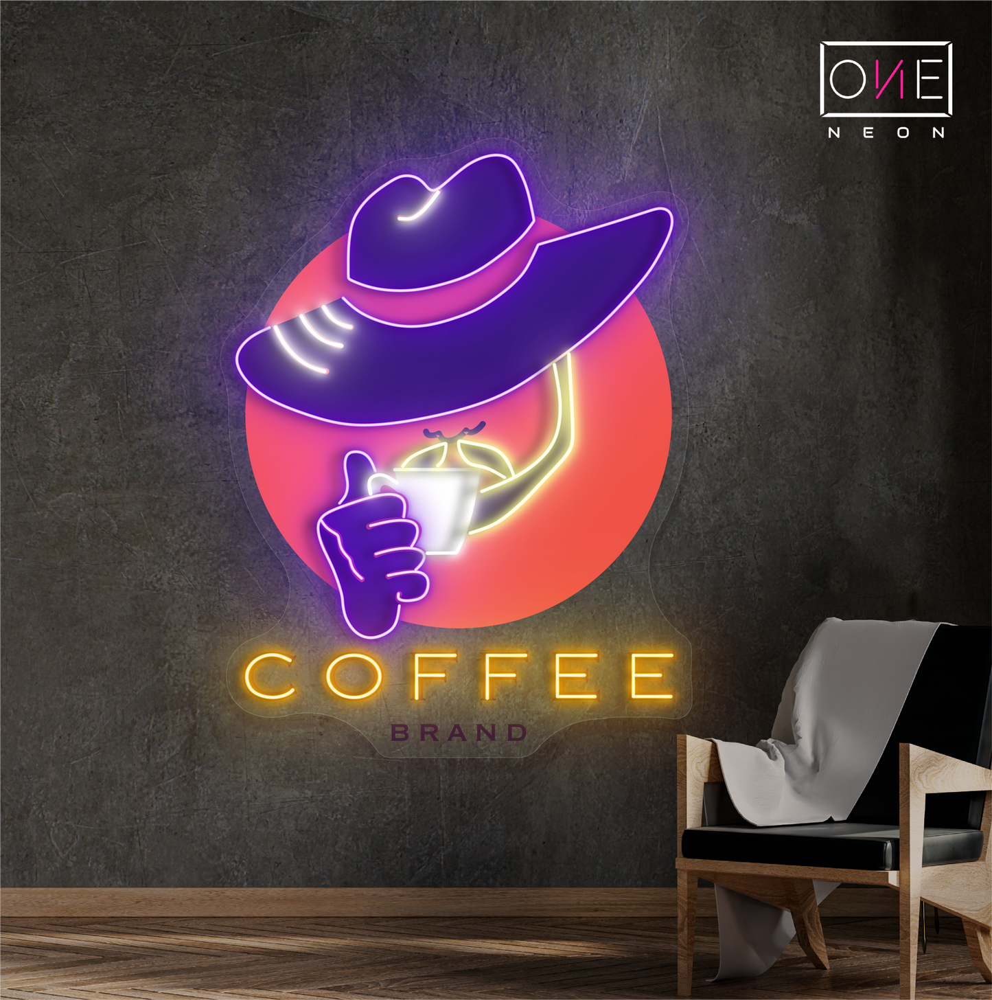 Panneau néon à LED avec illustration de café Cowboy