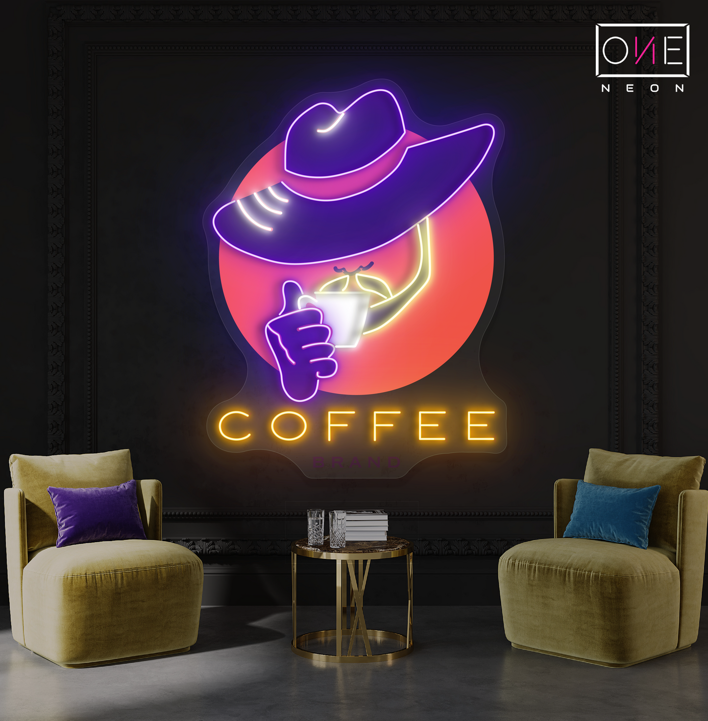 Panneau néon à LED avec illustration de café Cowboy