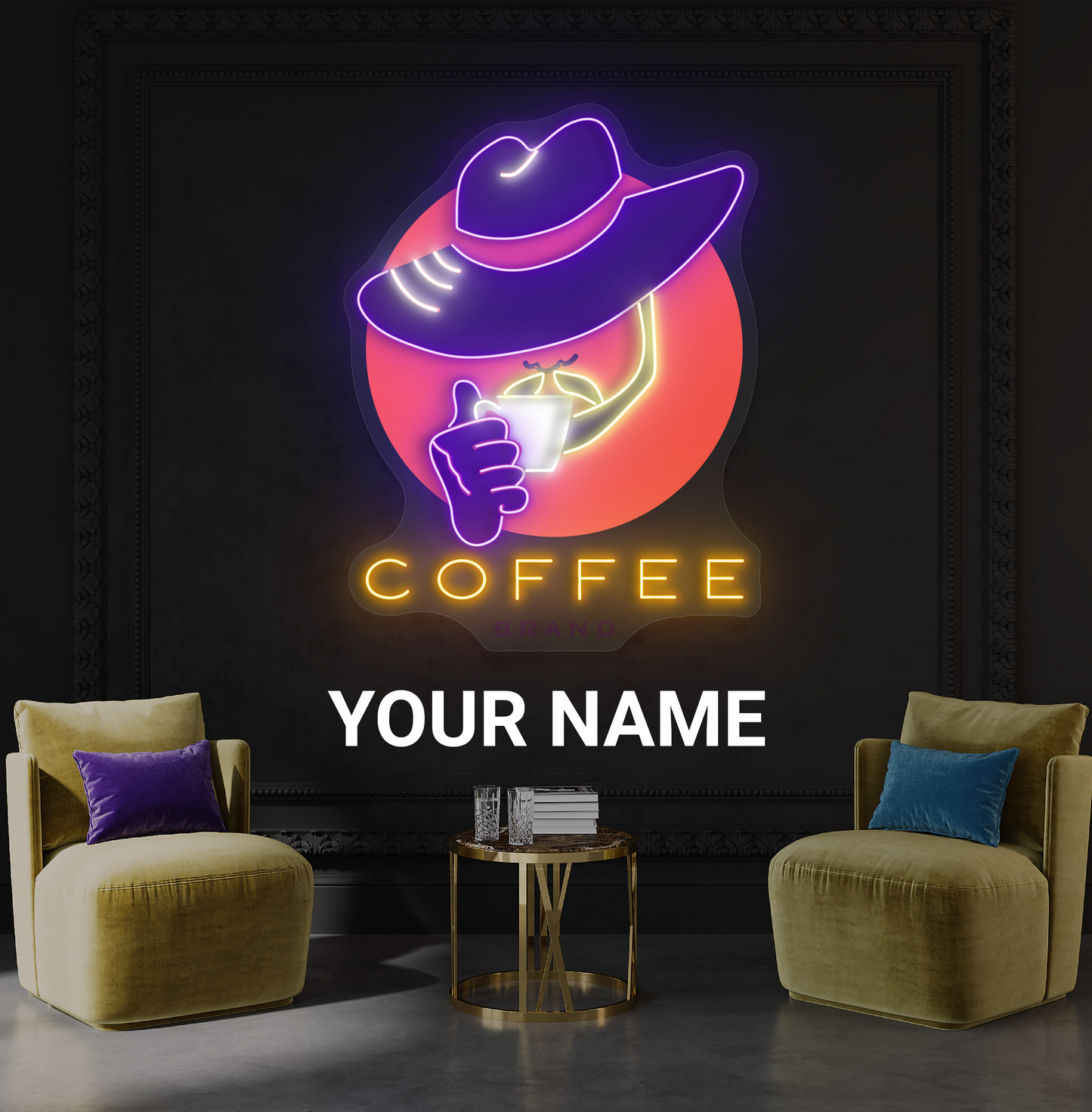 Panneau néon à LED avec illustration de café Cowboy