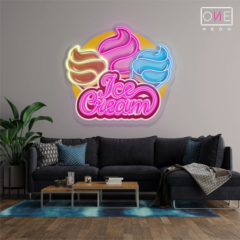 Enseigne au néon à LED représentant une œuvre d'art sur une glace