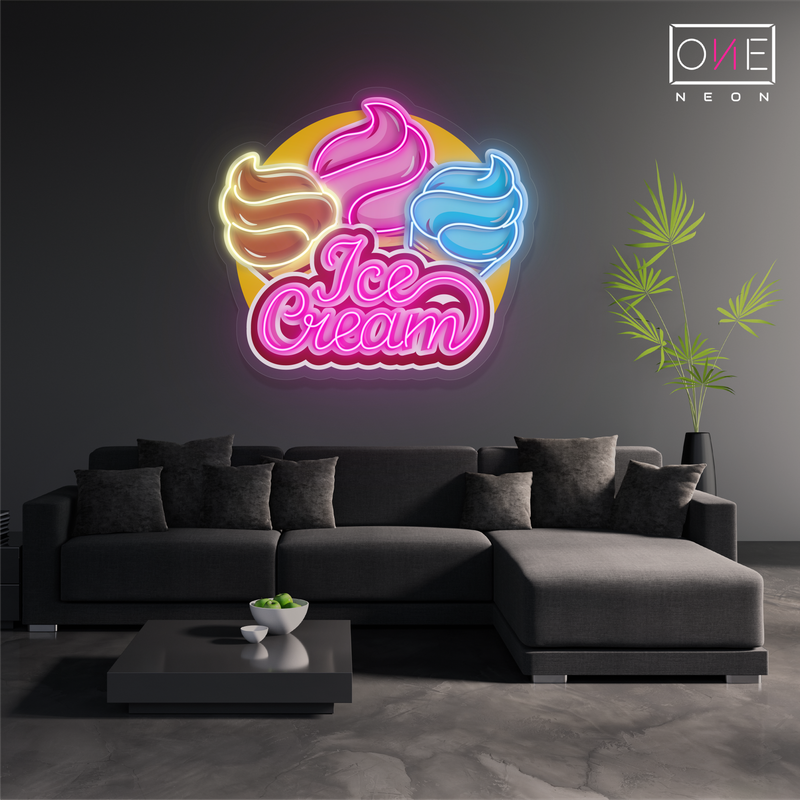 Enseigne au néon à LED représentant une œuvre d'art sur une glace