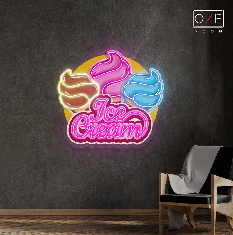 Enseigne au néon à LED représentant une œuvre d'art sur une glace