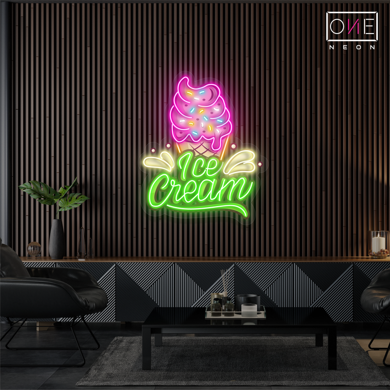 Enseigne au néon à LED représentant une œuvre d'art sur une glace