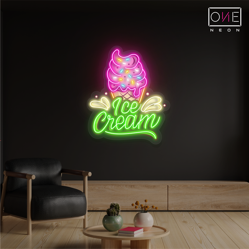 Enseigne au néon à LED représentant une œuvre d'art sur une glace