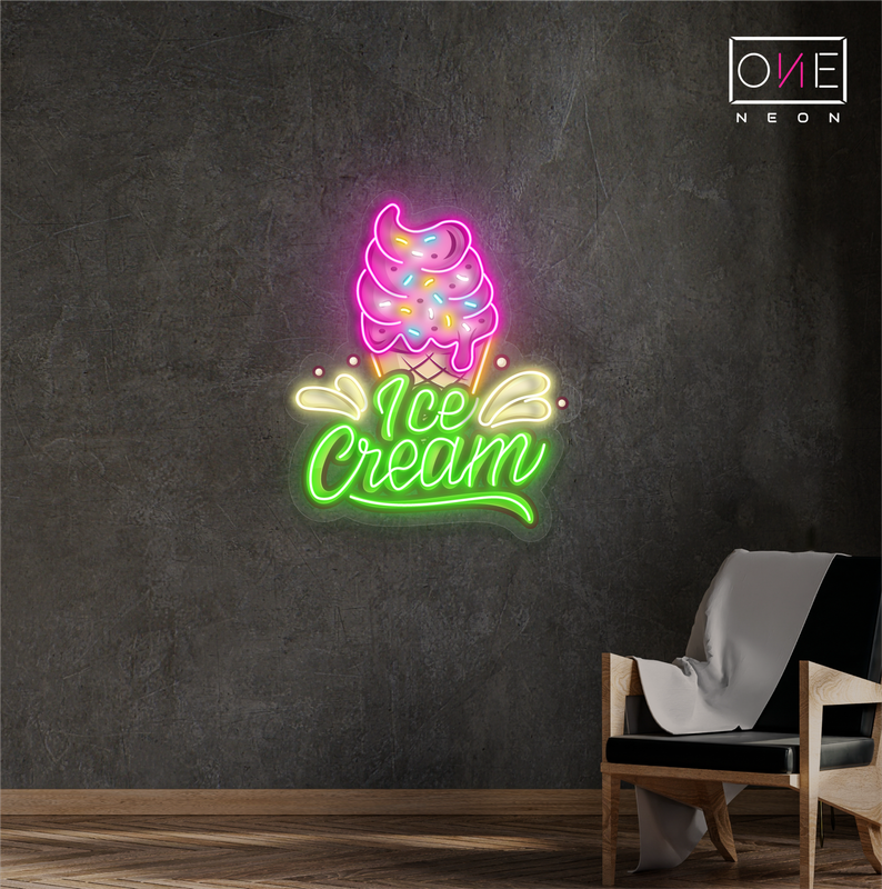 Enseigne au néon à LED représentant une œuvre d'art sur une glace