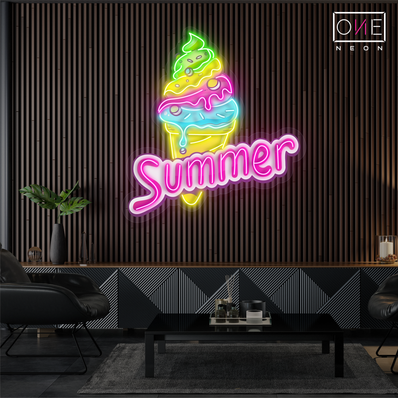 Enseigne au néon à LED représentant une œuvre d'art de glace d'été