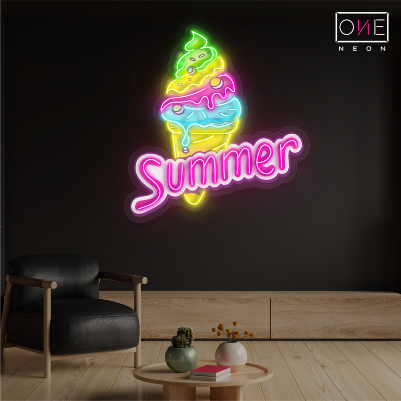 Enseigne au néon à LED représentant une œuvre d'art de glace d'été