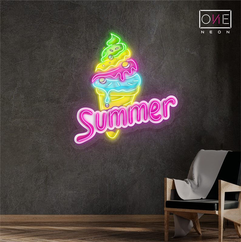 Enseigne au néon à LED représentant une œuvre d'art de glace d'été