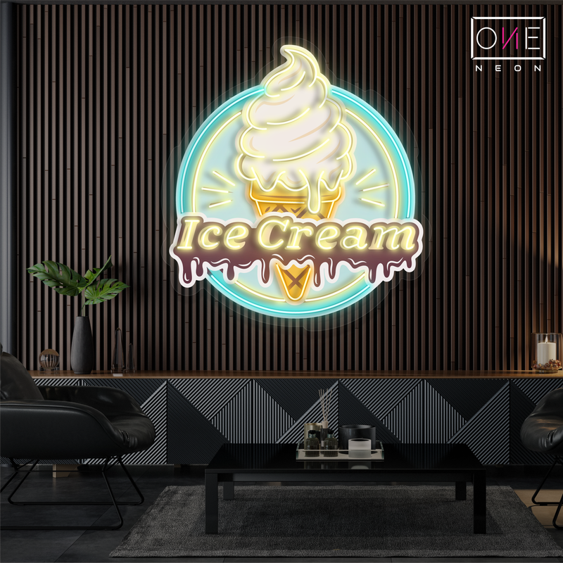 Panneau néon LED avec illustration de crème glacée rétro