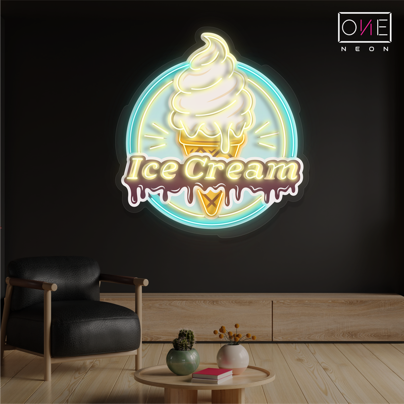 Panneau néon LED avec illustration de crème glacée rétro