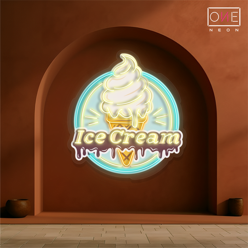 Panneau néon LED avec illustration de crème glacée rétro