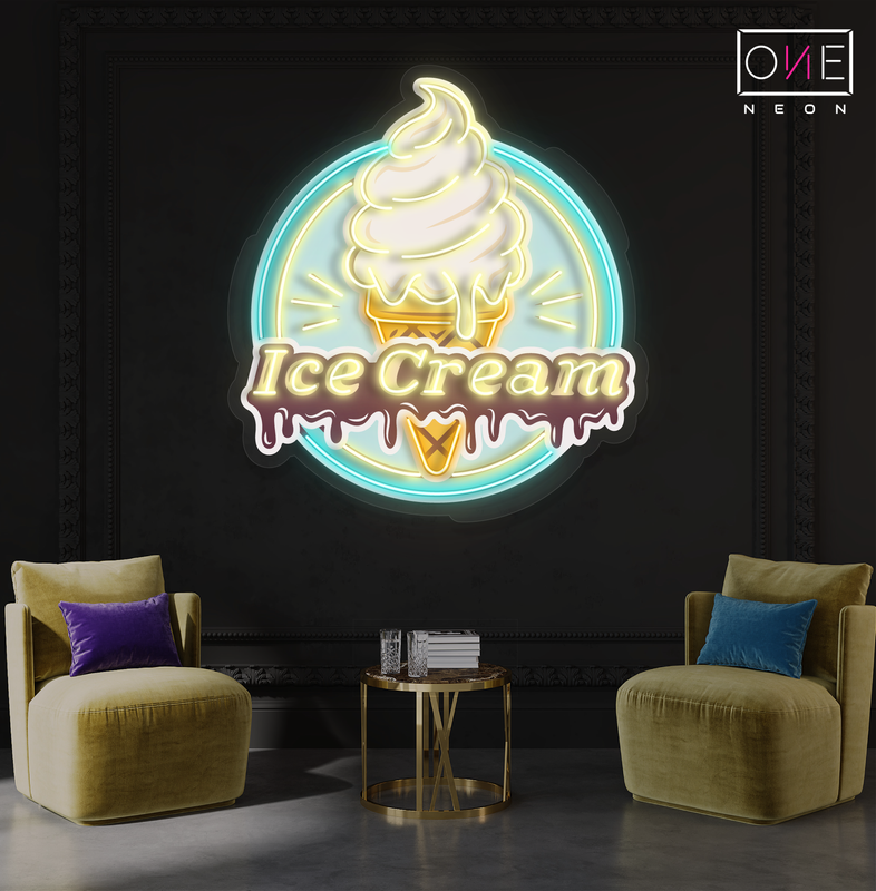 Panneau néon LED avec illustration de crème glacée rétro