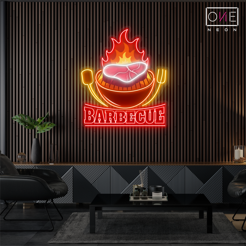 Panneau néon à LED avec illustration de barbecue