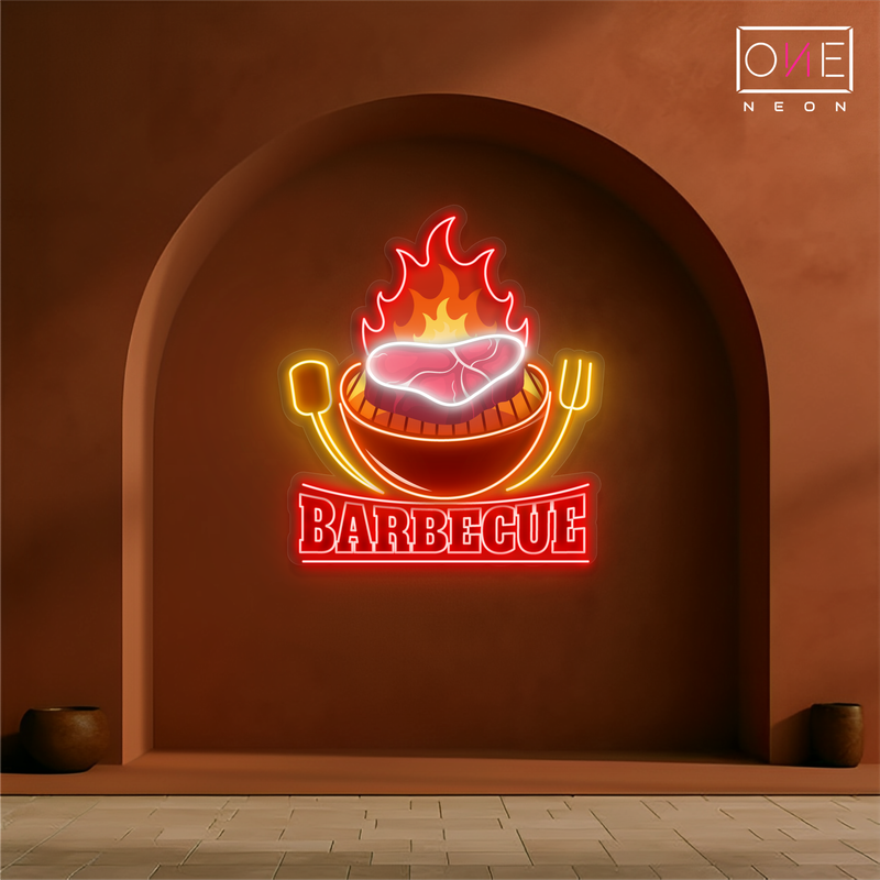 Panneau néon à LED avec illustration de barbecue