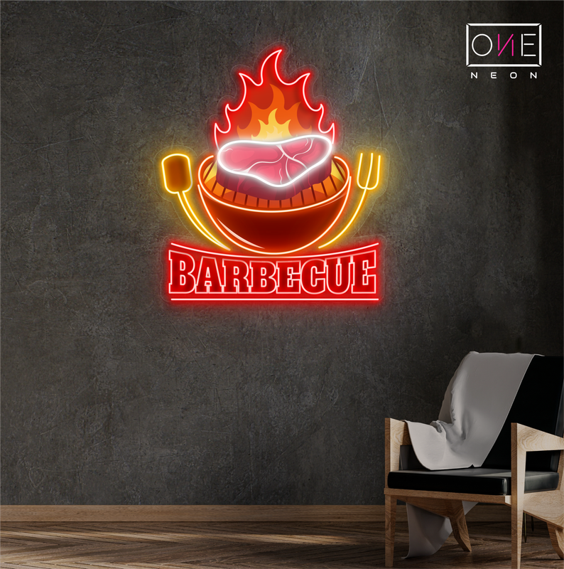 Panneau néon à LED avec illustration de barbecue