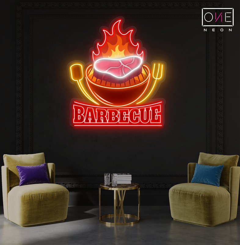 Panneau néon à LED avec illustration de barbecue