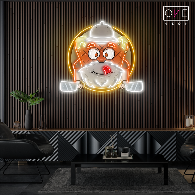 Enseigne au néon à LED représentant une mascotte de steak de viande