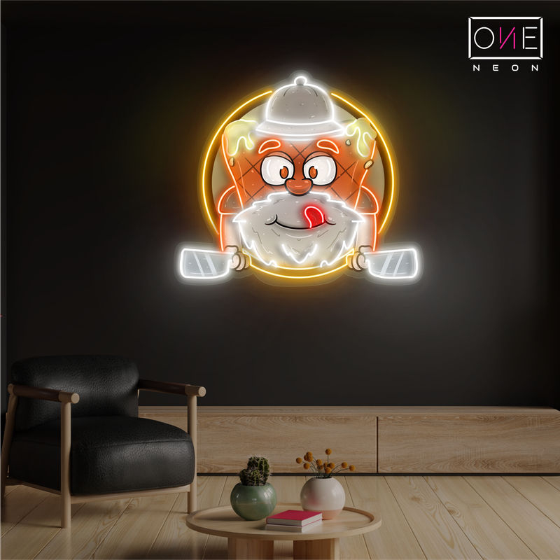 Enseigne au néon à LED représentant une mascotte de steak de viande