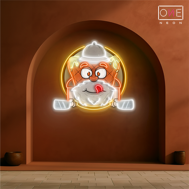 Enseigne au néon à LED représentant une mascotte de steak de viande