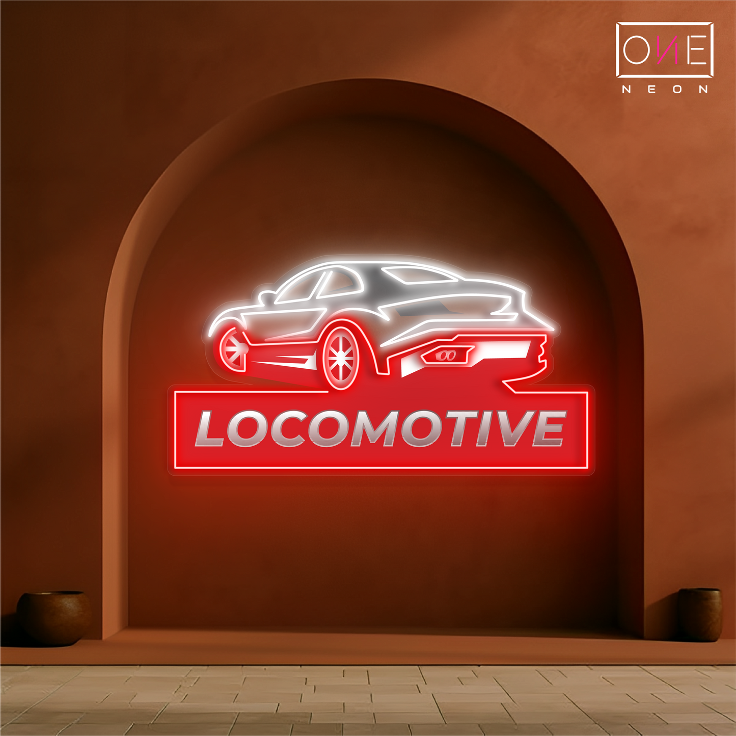 Panneau néon à LED avec illustration de locomotive turbo