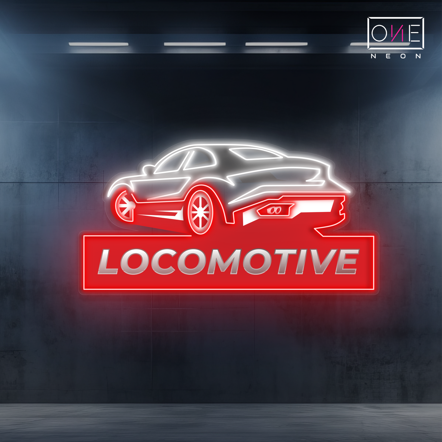 Panneau néon à LED avec illustration de locomotive turbo