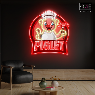 Panneau néon à LED avec illustration de porcelet pour barbecue